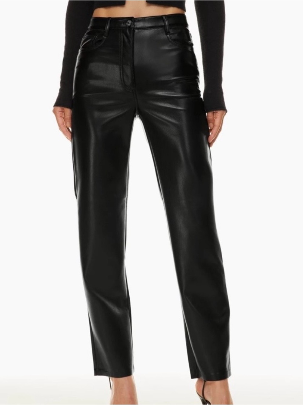 Wilfred Black Faux Leather Straight-Leg Pants